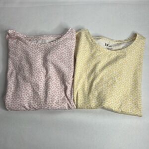 The Tog Shop T-shirt Lot 2 White Pink Yellow Leaf Cotton Spandex Blend Large